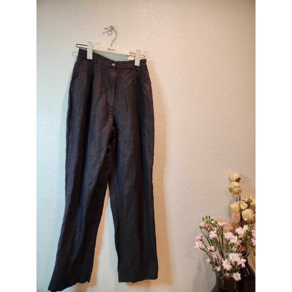 Casual Corner Petite Linen Pants Black Trousers Italian‎ Fabric 27"  high rise